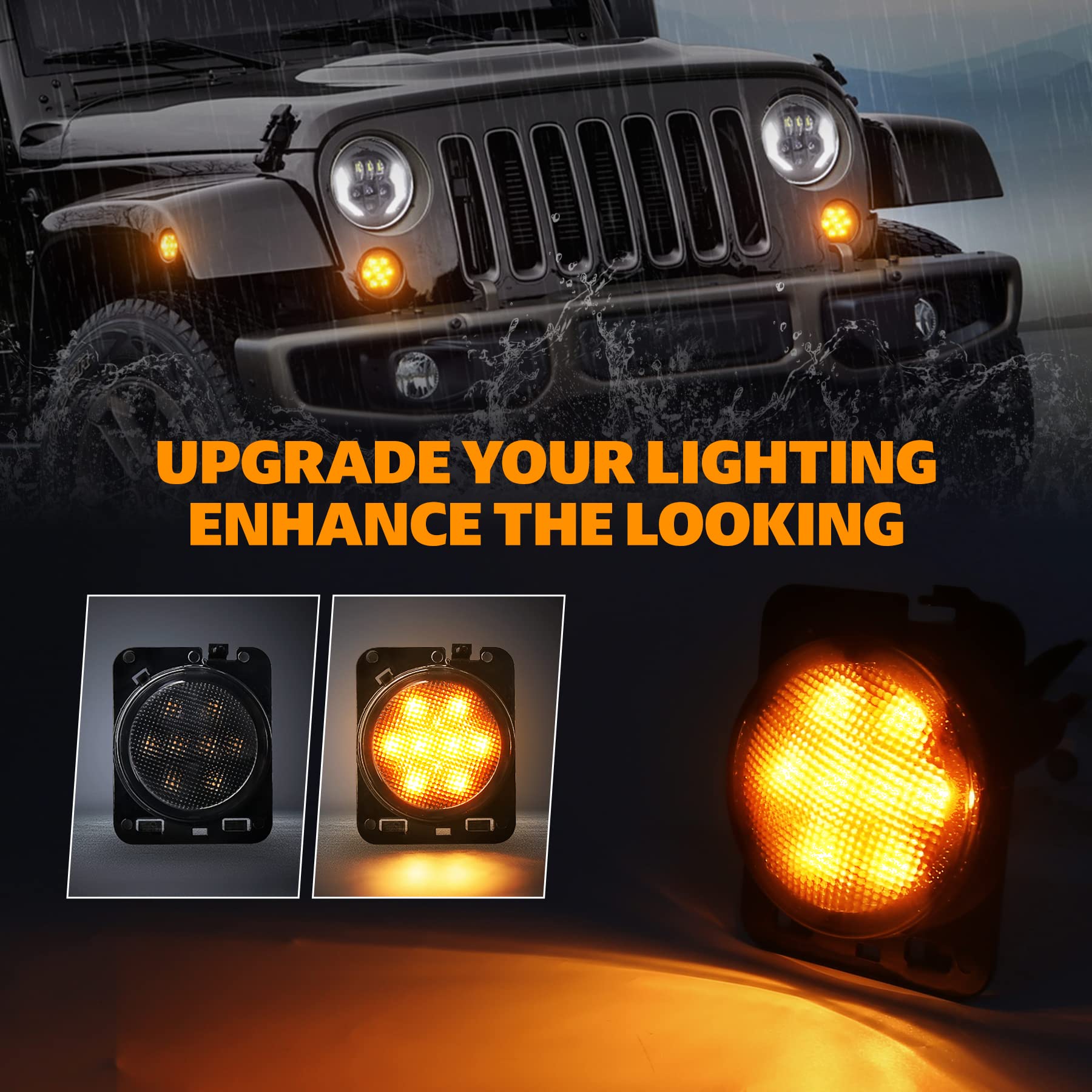 Pxpart Smoke Lens Led Side Marker Front Fender Amber Turn Signal Parking Lights For Jeep Wrangler 2007-2017